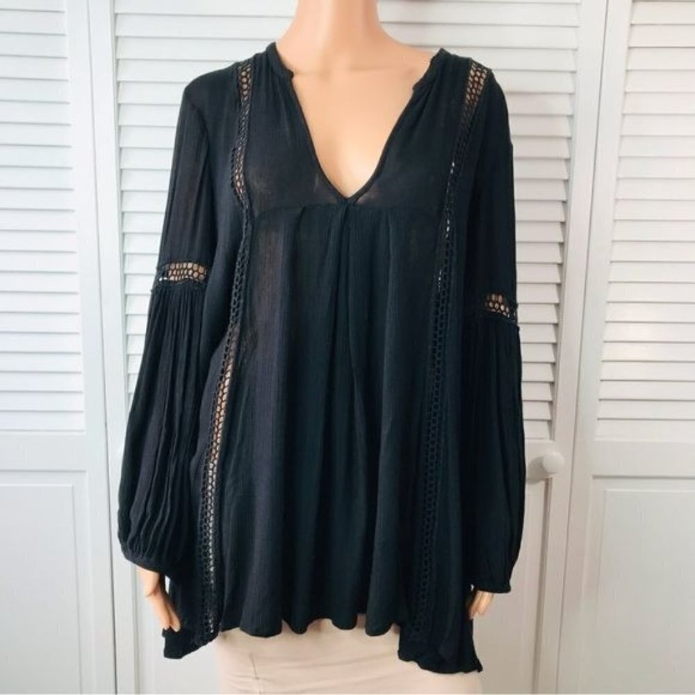 FREE PEOPLE Black Angel Effect Long Sleeve Blouse Size Small